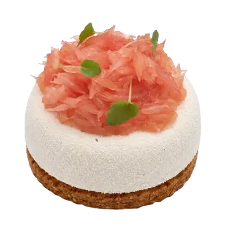 Octobre rose, mousse thé vert Sancha, pamplemousse, streusel amande